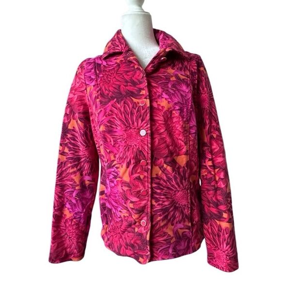 Isaac Mizrahi Cotton Floral Sweater Jacket Pink Orange Bright - Picture 1 of 15